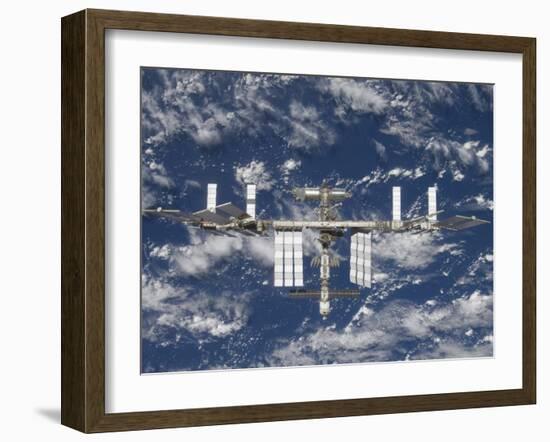 International Space Station Backdropped by a Blue and White Earth-Stocktrek Images-Framed Photographic Print