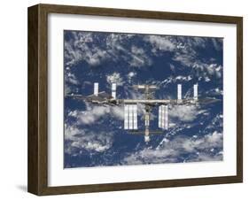 International Space Station Backdropped by a Blue and White Earth-Stocktrek Images-Framed Photographic Print