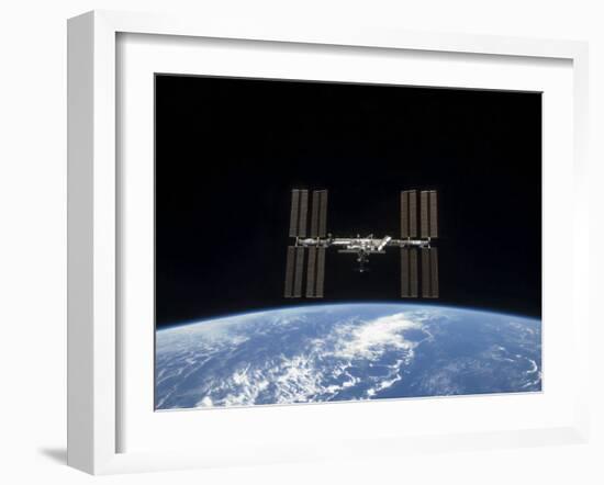 International Space Station Backdropped by Earth's Horizon-Stocktrek Images-Framed Photographic Print