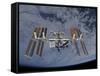 International Space Station Set Against the Background of a Cloud Covered Earth-null-Framed Stretched Canvas