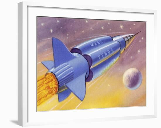 Interplanetary Omnibus Ferrying Passengers from One Space Destination to Another-null-Framed Art Print