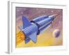 Interplanetary Omnibus Ferrying Passengers from One Space Destination to Another-null-Framed Art Print