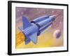 Interplanetary Omnibus Ferrying Passengers from One Space Destination to Another-null-Framed Art Print