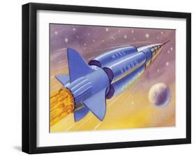 Interplanetary Omnibus Ferrying Passengers from One Space Destination to Another-null-Framed Art Print