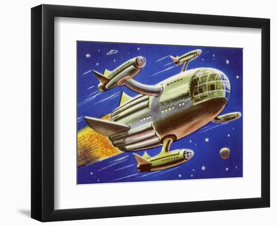 Interplanetary Spacecraft Carrying Four Smaller Rockets-null-Framed Art Print