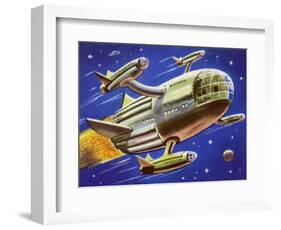 Interplanetary Spacecraft Carrying Four Smaller Rockets-null-Framed Art Print