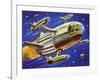 Interplanetary Spacecraft Carrying Four Smaller Rockets-null-Framed Art Print