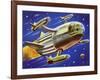 Interplanetary Spacecraft Carrying Four Smaller Rockets-null-Framed Art Print