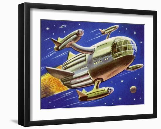 Interplanetary Spacecraft Carrying Four Smaller Rockets-null-Framed Art Print