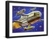 Interplanetary Spacecraft Carrying Four Smaller Rockets-null-Framed Art Print