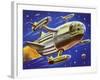 Interplanetary Spacecraft Carrying Four Smaller Rockets-null-Framed Art Print