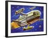 Interplanetary Spacecraft Carrying Four Smaller Rockets-null-Framed Art Print