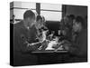 Interracial Group of U.S. Soldiers Eating Together in a Mess Hall, England, 1944-null-Stretched Canvas