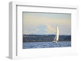 Interstate 90 Bridge with Mt. Rainier Looming Behind, Wa, USA-Stuart Westmorland-Framed Photographic Print