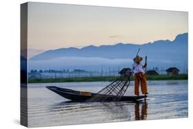 Intha Ethnic Group Fisherman, Inle Lake, Shan State, Myanmar (Burma), Asia-Nathalie Cuvelier-Stretched Canvas