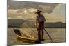 Intha Fisherman at Work. Using the Legs for Rowing. Inle Lake. Myanmar-Tom Norring-Mounted Photographic Print