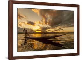 Intha Fisherman at Work. Using the Legs for Rowing. Inle Lake. Myanmar-Tom Norring-Framed Photographic Print