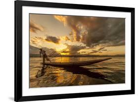 Intha Fisherman at Work. Using the Legs for Rowing. Inle Lake. Myanmar-Tom Norring-Framed Photographic Print