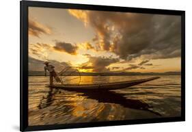 Intha Fisherman at Work. Using the Legs for Rowing. Inle Lake. Myanmar-Tom Norring-Framed Photographic Print