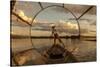 Intha Fisherman at Work. Using the Legs for Rowing. Inle Lake. Myanmar-Tom Norring-Stretched Canvas