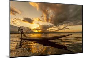 Intha Fisherman at Work. Using the Legs for Rowing. Inle Lake. Myanmar-Tom Norring-Mounted Photographic Print