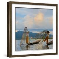 Intha Fisherman Rowing at Sunset on Inle Lake, Shan State, Myanmar-Keren Su-Framed Photographic Print