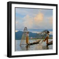 Intha Fisherman Rowing at Sunset on Inle Lake, Shan State, Myanmar-Keren Su-Framed Photographic Print