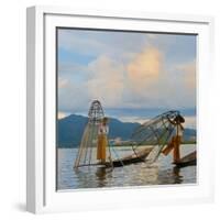 Intha Fisherman Rowing at Sunset on Inle Lake, Shan State, Myanmar-Keren Su-Framed Photographic Print