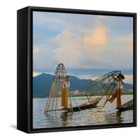 Intha Fisherman Rowing at Sunset on Inle Lake, Shan State, Myanmar-Keren Su-Framed Stretched Canvas