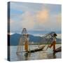 Intha Fisherman Rowing at Sunset on Inle Lake, Shan State, Myanmar-Keren Su-Stretched Canvas