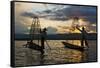 Intha Fisherman Rowing at Sunset on Inle Lake, Shan State, Myanmar-Keren Su-Framed Stretched Canvas