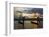 Intha Fisherman Rowing at Sunset on Inle Lake, Shan State, Myanmar-Keren Su-Framed Photographic Print