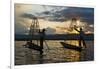 Intha Fisherman Rowing at Sunset on Inle Lake, Shan State, Myanmar-Keren Su-Framed Photographic Print