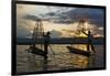 Intha Fisherman Rowing at Sunset on Inle Lake, Shan State, Myanmar-Keren Su-Framed Photographic Print