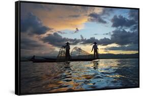 Intha Fisherman Rowing at Sunset on Inle Lake, Shan State, Myanmar-Keren Su-Framed Stretched Canvas