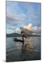 Intha Fisherman Rowing at Sunset on Inle Lake, Shan State, Myanmar-Keren Su-Mounted Photographic Print