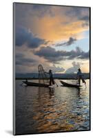 Intha Fisherman Rowing at Sunset on Inle Lake, Shan State, Myanmar-Keren Su-Mounted Photographic Print