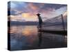 Intha Fisherman Rowing Boat with Fishing Net on Inle Lake, Myanmar, Asia-Keren Su-Stretched Canvas