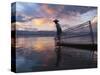 Intha Fisherman Rowing Boat with Fishing Net on Inle Lake, Myanmar, Asia-Keren Su-Stretched Canvas