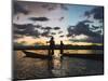 Intha fisherman rowing boat with leg at sunset on Inle Lake, Shan State, Myanmar-Keren Su-Mounted Photographic Print