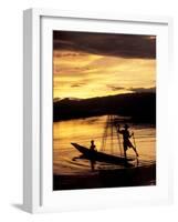 Intha Fisherman Rowing Boat With Legs at Sunset, Myanmar-Keren Su-Framed Photographic Print