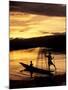 Intha Fisherman Rowing Boat With Legs at Sunset, Myanmar-Keren Su-Mounted Photographic Print