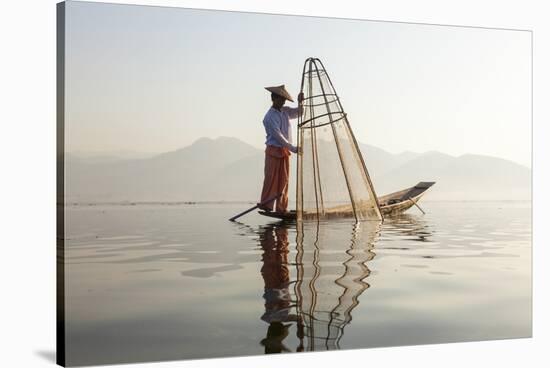 Intha Fisherman, Shan State, Inle Lake, Myanmar (Burma)-Peter Adams-Stretched Canvas