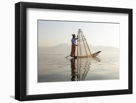 Intha Fisherman, Shan State, Inle Lake, Myanmar (Burma)-Peter Adams-Framed Photographic Print