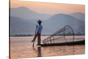 Intha Fisherman, Shan State, Inle Lake, Myanmar (Burma)-Peter Adams-Stretched Canvas