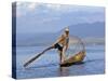 Intha Fisherman with a Traditional Fish Trap, Using Leg-Rowing Technique, Lake Inle, Myanmar-Nigel Pavitt-Stretched Canvas