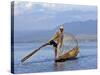 Intha Fisherman with a Traditional Fish Trap, Using Leg-Rowing Technique, Lake Inle, Myanmar-Nigel Pavitt-Stretched Canvas