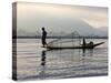 Intha Fisherman with Traditional Fish Trap, Unusual Leg-Rowing Technique, Lake Inle, Myanmar-Nigel Pavitt-Stretched Canvas