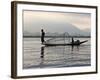 Intha Fisherman with Traditional Fish Trap, Unusual Leg-Rowing Technique, Lake Inle, Myanmar-Nigel Pavitt-Framed Photographic Print