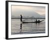 Intha Fisherman with Traditional Fish Trap, Unusual Leg-Rowing Technique, Lake Inle, Myanmar-Nigel Pavitt-Framed Photographic Print